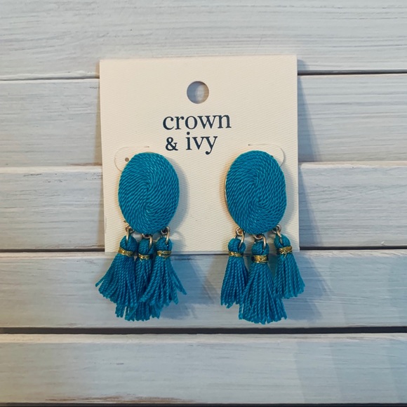 Crown & Ivy Turq Tassel Drop Earrings - Picture 2 of 2